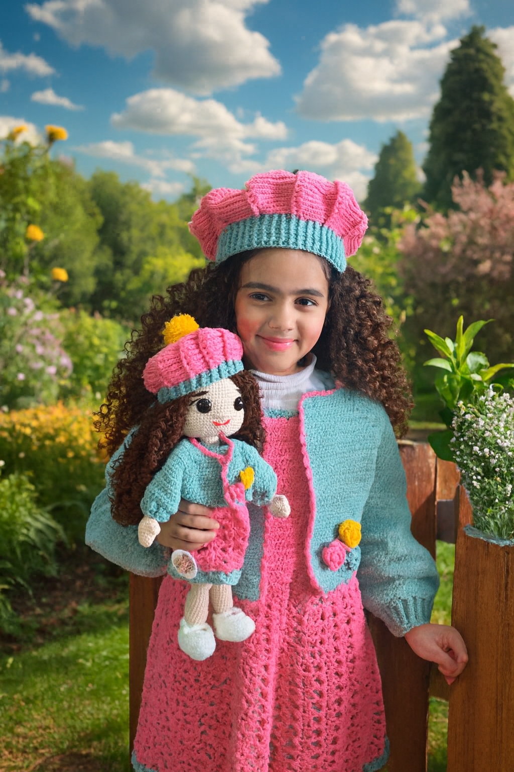 فستان طفلة +لعبة بملامح الطفلة و نفس الفستان